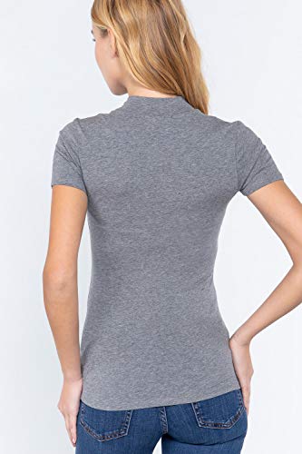 Khanomak Women's Short Sleeves Mock Neck Jersey Top Heather Grey Small