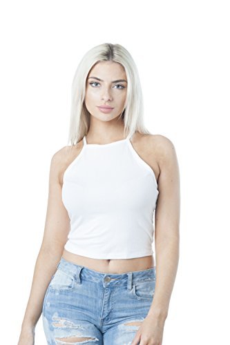 Khanomak Sleeveless High Neck Ribbed Cami Crop Top