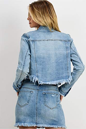 Women Raw Cut Denim Jacket Without Hood