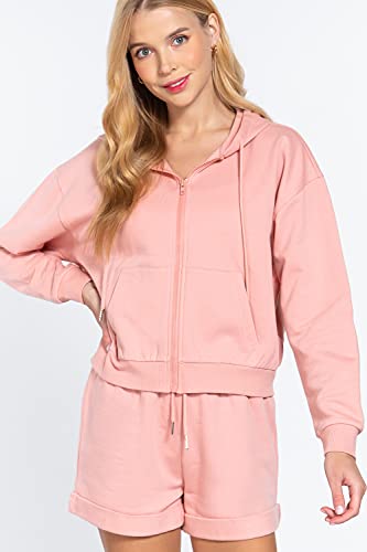 Women's Long Sleeve Inner Brushed French Terry Oversized Hoodie Zip Up Jacket