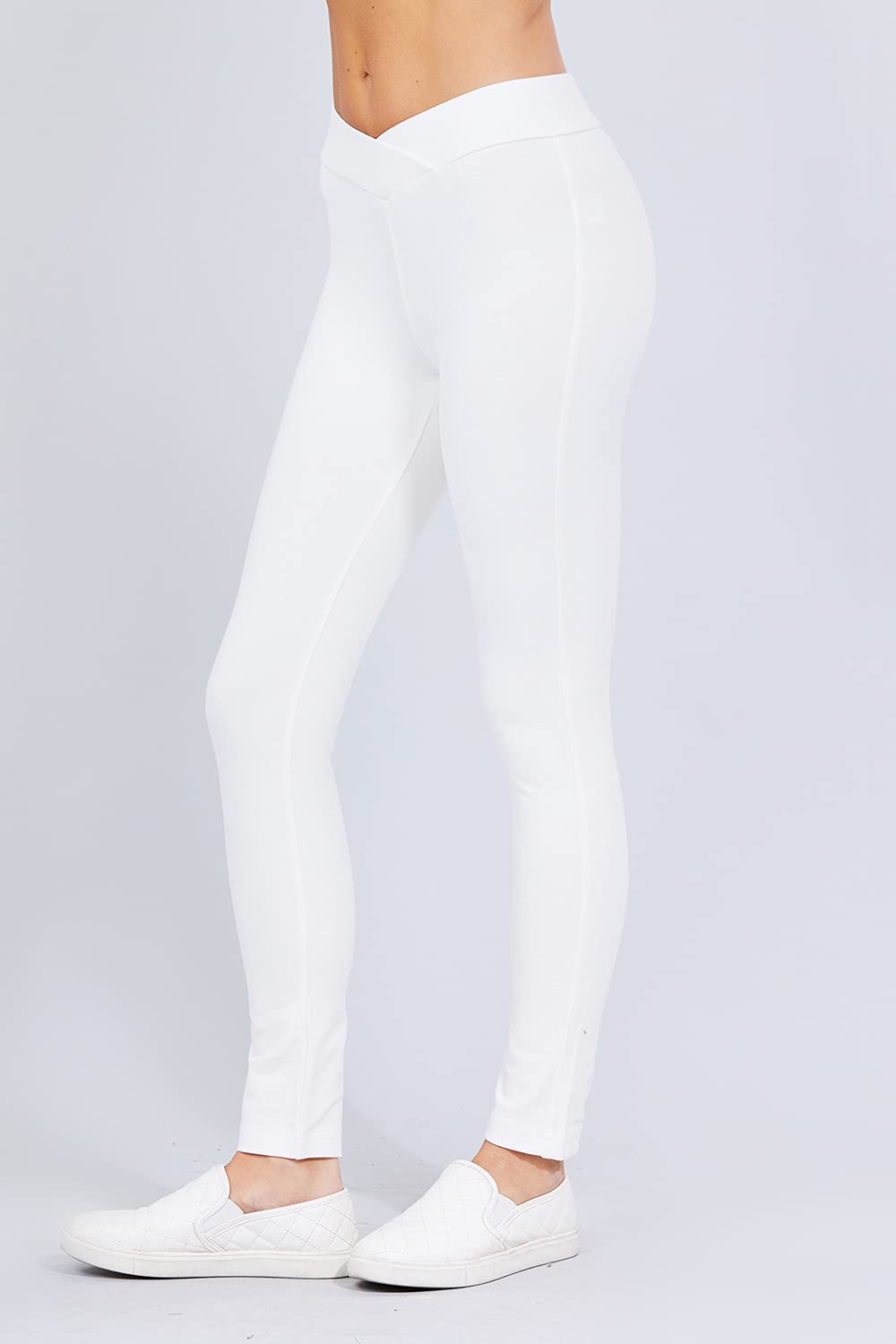 Women's Cross Waist Seagull Shaped Elastic Waist Skinny Ponte Low-Rise Leggings Yoga Pants