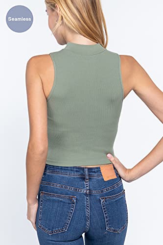 Women's Mock Neck Ribbed Seamless Tank Top