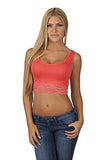 Womens Sleeveless Crop Top with Lace Trim