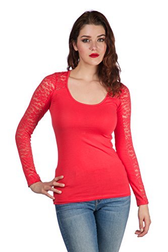 Long sleeve top with lace insert on sleeves and back yoke Plus Size