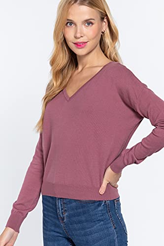Women's Long Sleeve V-Neck Back Cross Strap Viscose Sweater Top