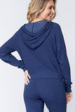 Women's Long Raglan Sleeve Hoodie with Kangaroo Pocket Slub Terry Zip Up Jacket