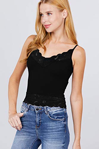 Women's V-Neck With Lace Detail Ribbed Seamless Cami Top