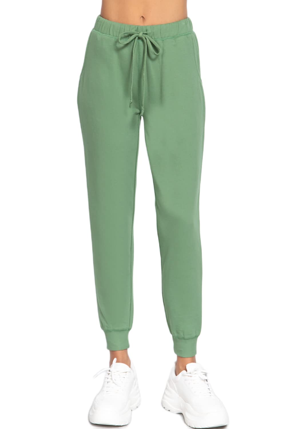 Khanomak Plain Long Drawstring Waist Front Pockets French Terry Joggers1