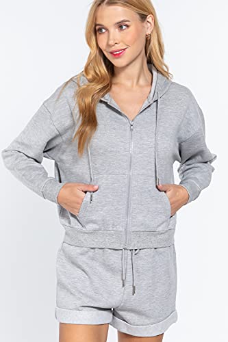 Women's Long Sleeve Inner Brushed French Terry Oversized Hoodie Zip Up Jacket
