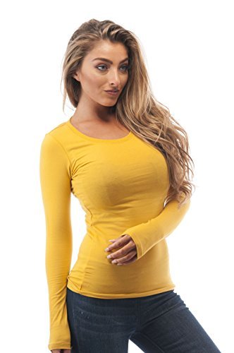 Khanomak Women's Basic Long Sleeve Scoop Neck Plus Size Shirt Top
