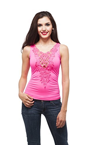 Sleeveless lace front mesh back top with ribbed sides