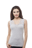 Hollywood Star Fashion V Neck Sleeveless Top With Lace Insert On Sleeves