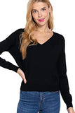 Women's Long Sleeve V-Neck Back Cross Strap Viscose Sweater Top