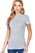 Khanomak Women's Short Sleeves Mock Neck Jersey Top Light Heather Grey Medium
