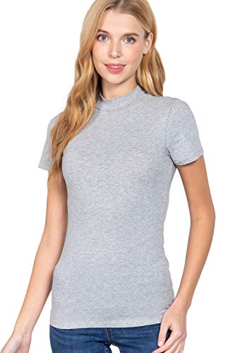 Khanomak Women's Short Sleeves Mock Neck Jersey Top Light Heather Grey Medium