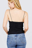 Women's Elastic Strap Mesh Shirring Detail Cami Top