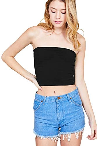 Khanomak Women's Tube Stretch Casual Cotton Bandeau Crop Top
