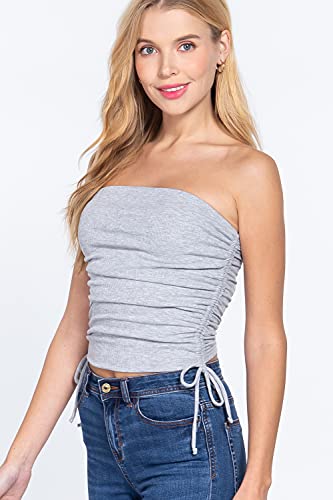 Womens-Drawstring Side Ruched Detail Tube Top