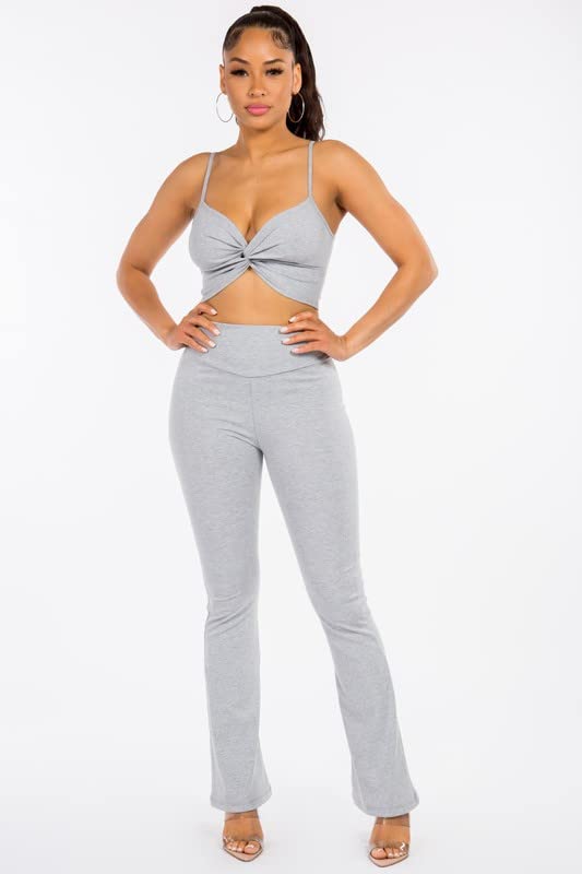 Chest Knot Bralette Top and Bootcut Pants Set