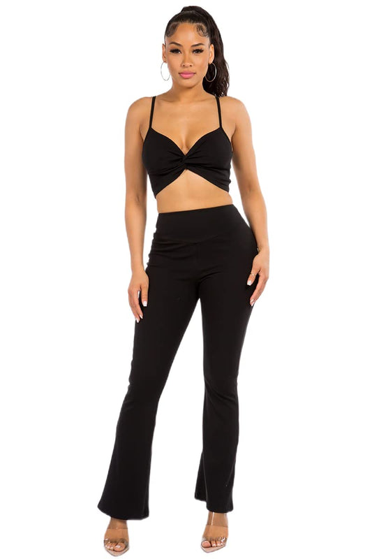 Chest Knot Bralette Top and Bootcut Pants Set