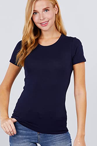 Khanomak Women's Short Sleeves Crew Neck Cotton Spandex Jersey Top