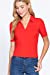 Womens-V Neck Notched Collar Ribbed Knit Top