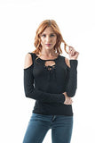 Long Sleeve Open Cold Shoulder V Neckline Cut Out Lace Up Top