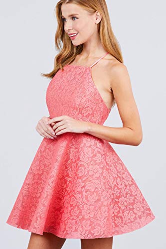 Khanomak Women's Mixed Lace Sleeveless Spaghetti Straps Backless Party Beach Fit & Flare Mini Dresses