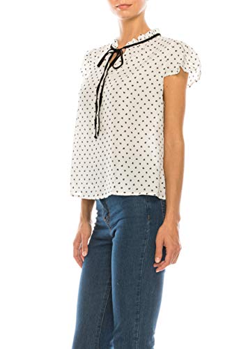 Women's Ruffled Bow Tie Polka Dot Chiffon Shirt Top blouse