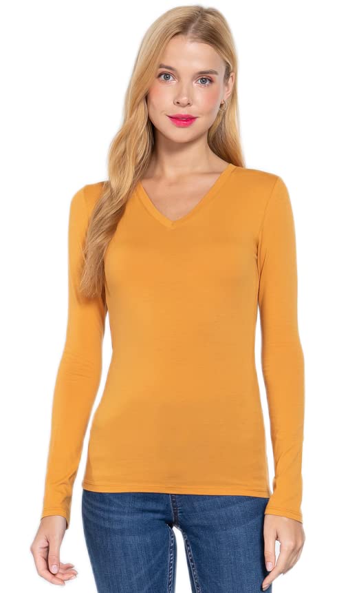 Plain V Neck Long Sleeve Tee T-Shirt