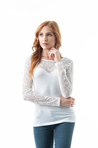 Long Sleeve Sweetheart Neckline Lace Trim Cross Over Back Top