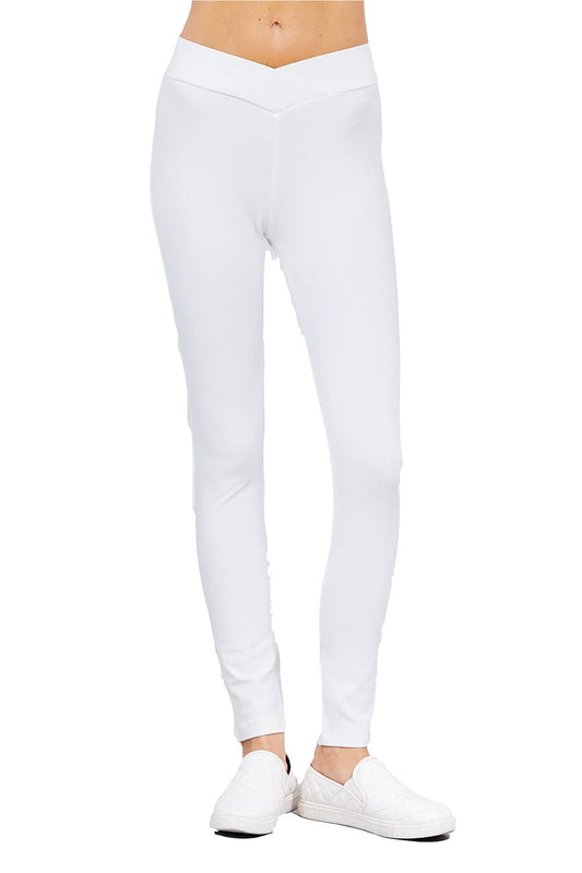 Women's Cross Waist Seagull Shaped Elastic Waist Skinny Ponte Low-Rise Leggings Yoga Pants