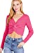 Women's Long Sleeve V Neck Front Knotted Detail Crop Sweater Top