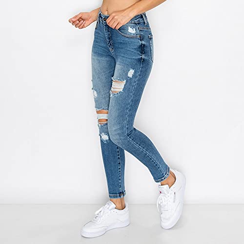 Womens- High Rise Authentic Distressed Denim Skinny Jeans