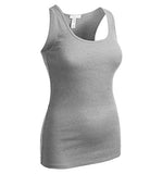 Women's Long Ribbed Rib Racerback Tank Top Cotton Stretch Quality Tunic Basic (Large, Heather Grey)