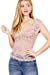 Khanomak Women's Shirring Stretch V-Neck Short Sleeve Lace Top