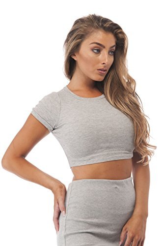 Hollywood Star Fashion Short Sleeve Ribbed Round Neck Crop Top