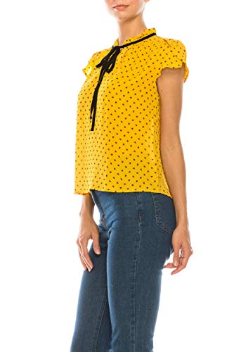 Women's Ruffled Bow Tie Polka Dot Chiffon Shirt Top blouse
