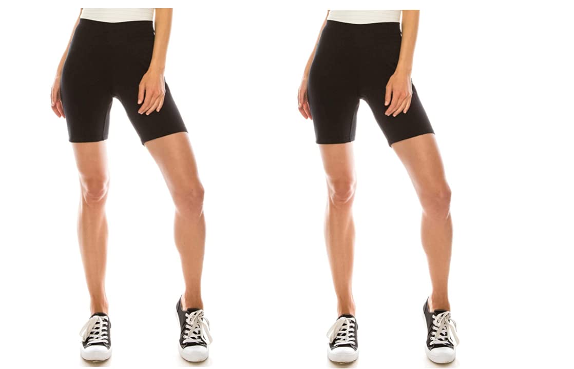 Khanomak Women's Ladies Cotton 15 Inch Outseam Shorts with Wide Waistband Biker Shorts for Layering Dance Sports