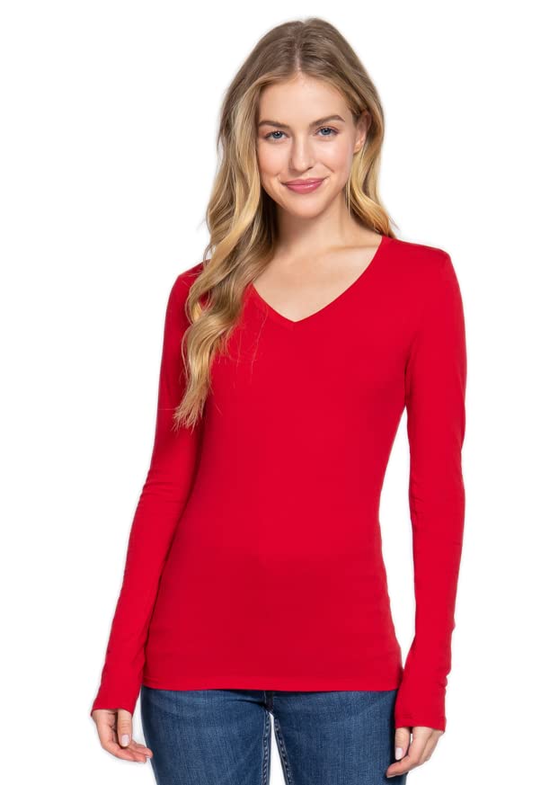 Plain V Neck Long Sleeve Tee T-Shirt