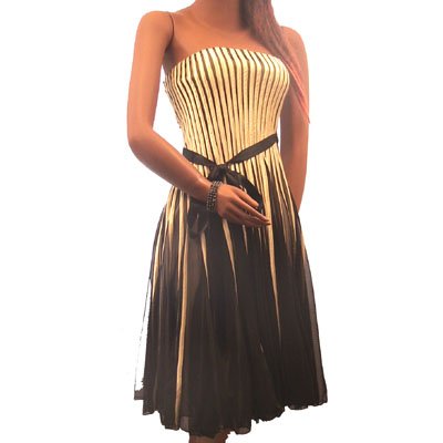 Women's Striped Cocktail Dress (Medium, Yellow)