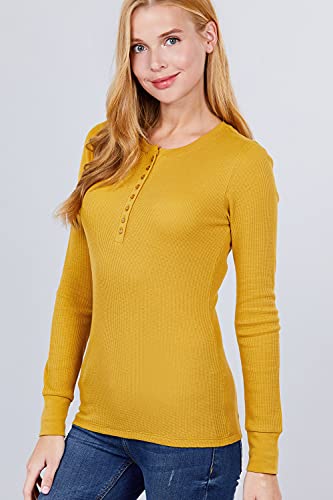 Women's Long Sleeves Henley Thermal Knit Top