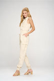 Tencel Sleeveless Jumpsuit with Cargo Pockets