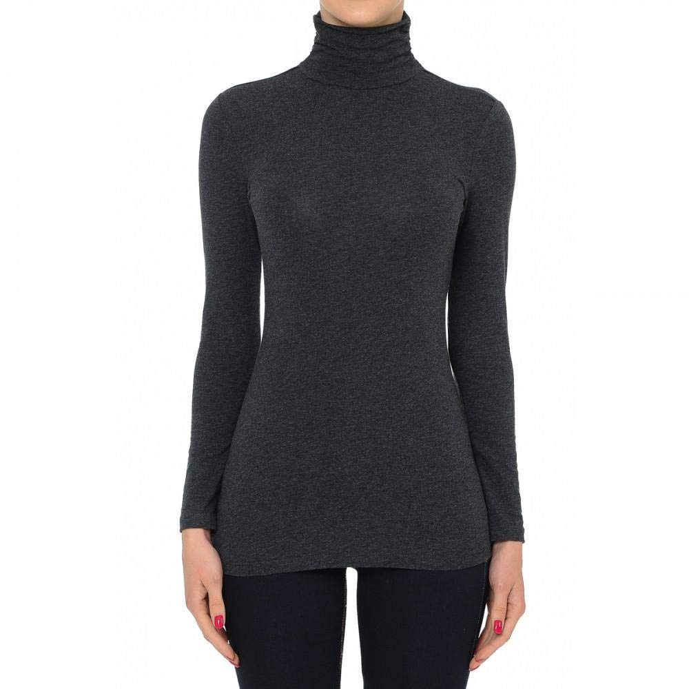 Khanomak Women's Long Sleeve Plain Funnel Neck Top Shirt