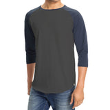 Hollywood Star Fashion Women's Men's Plain Baseball Athletic 3/4 Sleeve 100% Cotton Tee Shirt (Large, Charcoal/Navy)