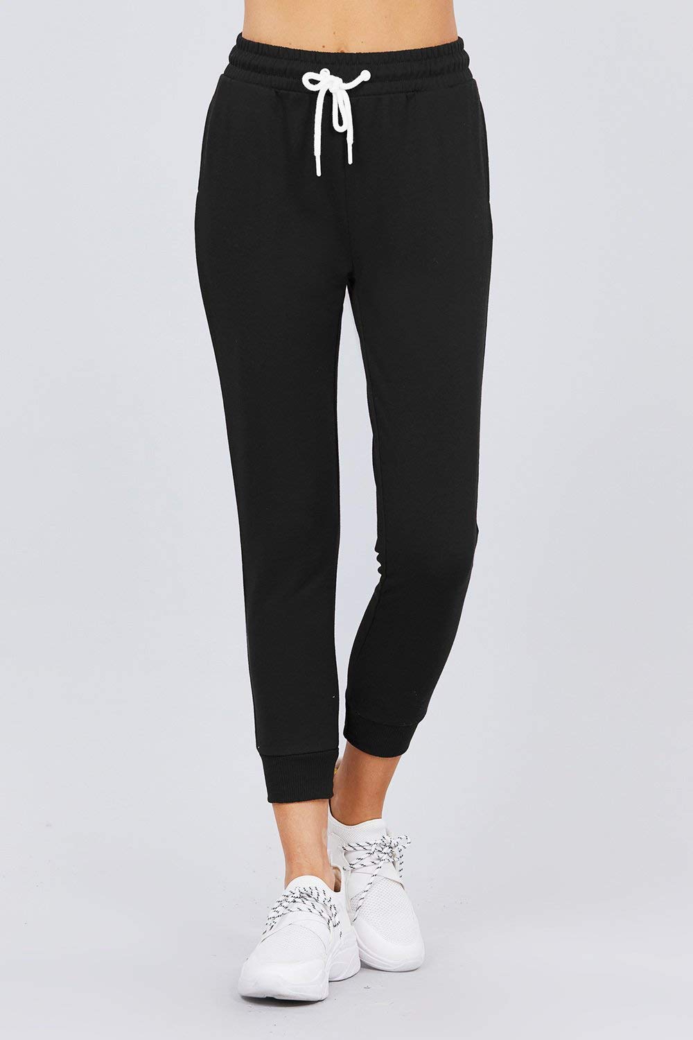 Women's Active Yoga French Terry Black Sweatpants Workout Joggers Pants