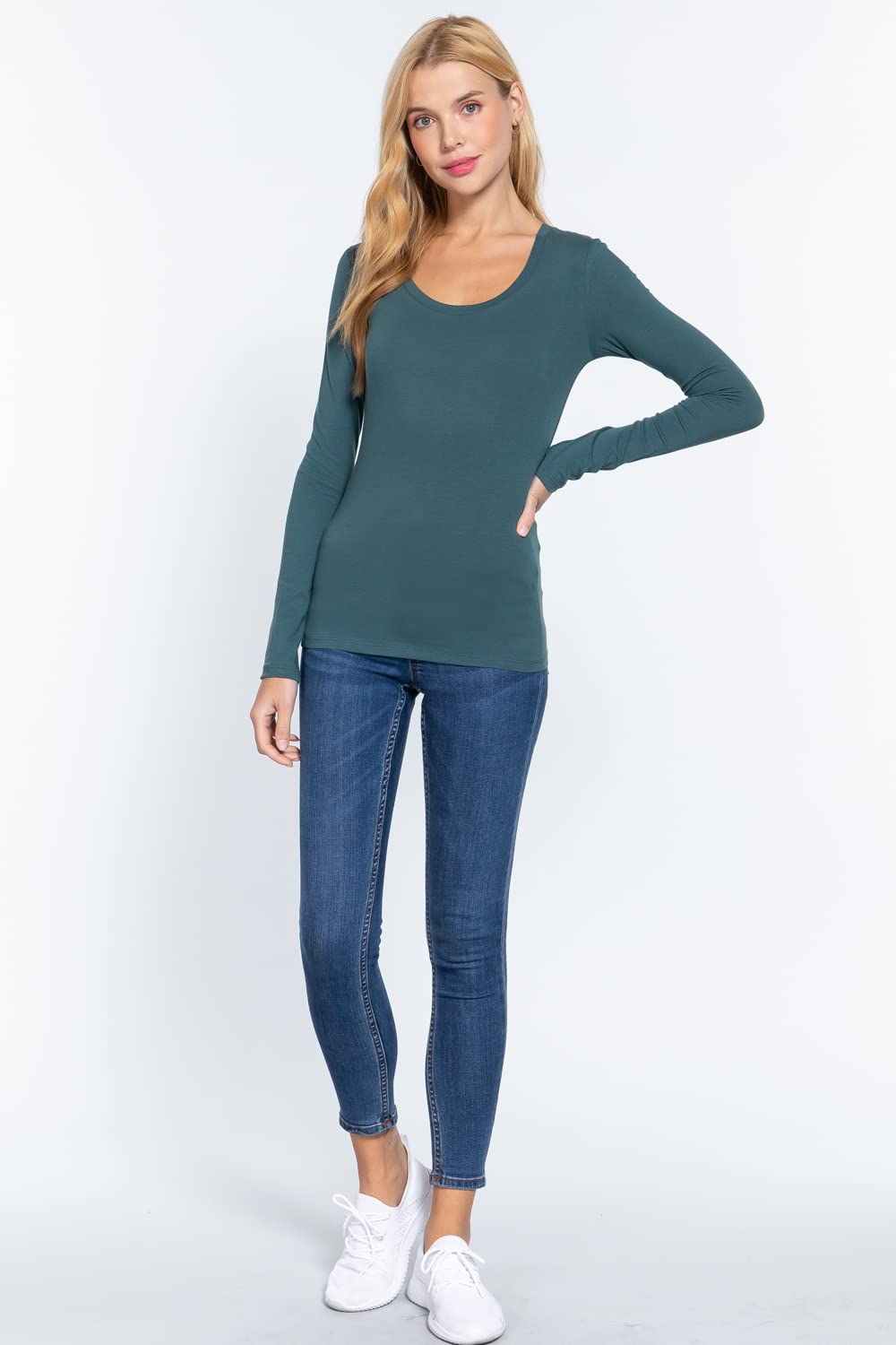 Khanomak Plain Casual Scoop Neck Long Sleeve Tee T-Shirt