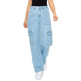 Khanomak Women's Paper Bag High Waisted Baggy Style Skater Denim Jeans