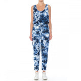 Womens-Monotone Tie Dye Print French Terry Knit Scoop Neck Sleeveless Jumpsuit