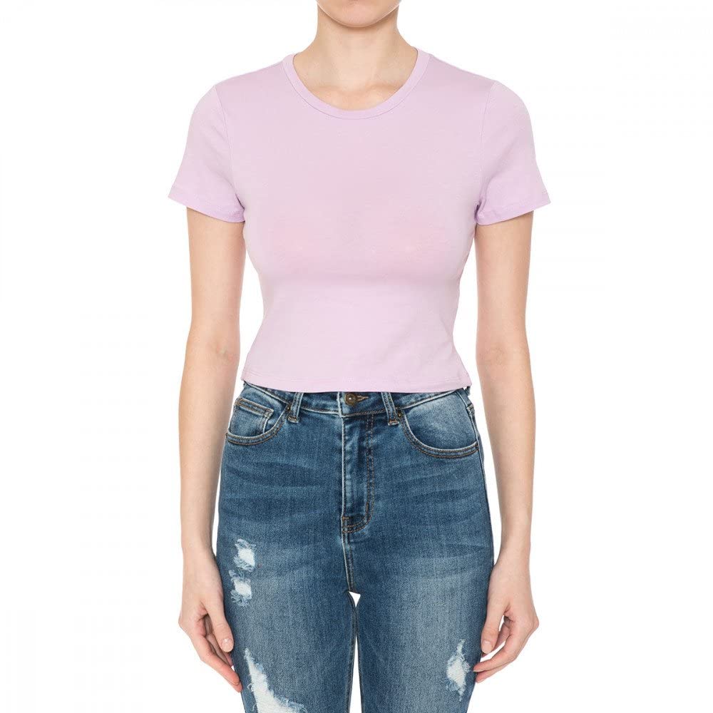 Khanomak Women's Crew Neck Short Sleeve Casual Summer Solid Workout Crop Tee